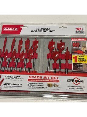 New Diablo Spade Bit Set 14 Pcs Drill Wood Burs Flat Steel Boring Speed Tip Bag
